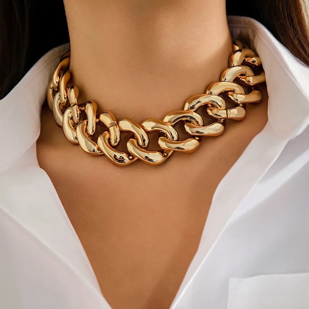 FREE🛳+ Zara Cuban Curb Braid Choker Statement Chunky Thick Necklace Gold